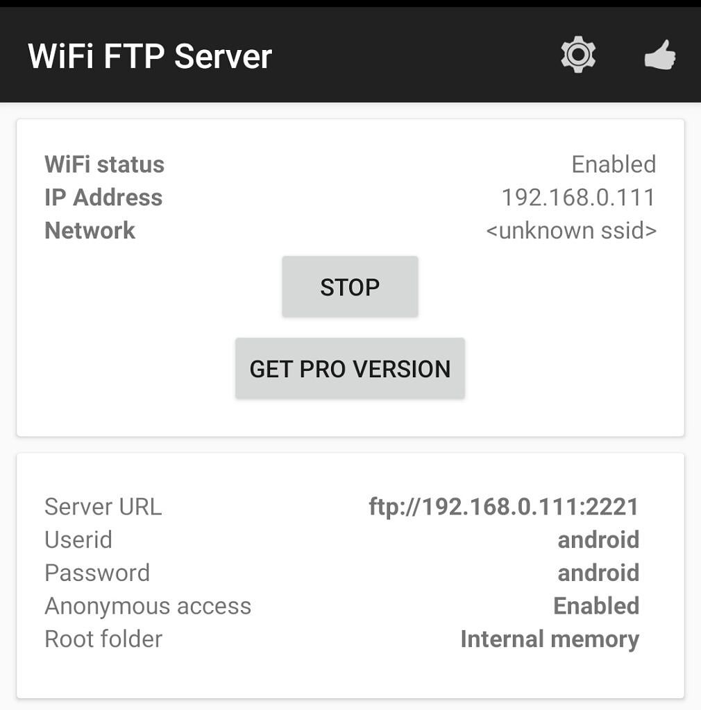 WiFi FTP server IP