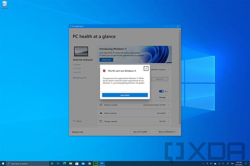 PC can't upgrade to Windows 11 due to an older processor