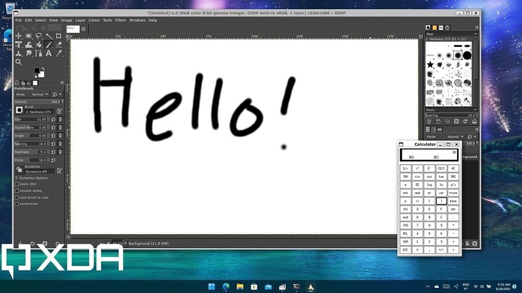Linux version of GIMP and xcalx running on Windows 11