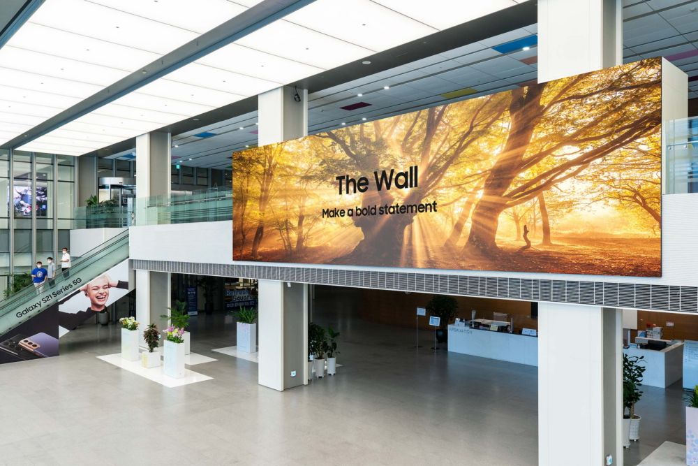 Samsung's 2021 The Wall display shown at a public place