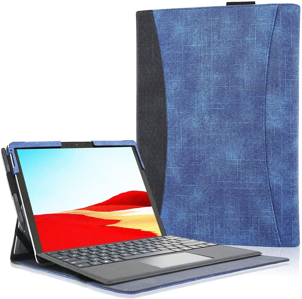 This is another folio-type cover that wraps around your Surface Pro X. The exterior is fabric, and it has cutouts for the ports and cameras, plus a loop for the Surface Pen. You can get it in a few different colors, which is nice if you want something a bit more personal.