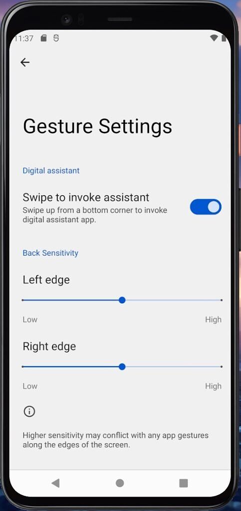 Android 12 Beta 3 disable swipe to invoke assistant