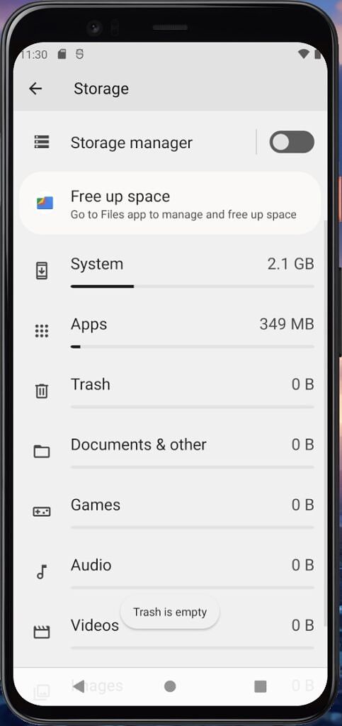 Android 12 Beta 3 shows trashed storage usage