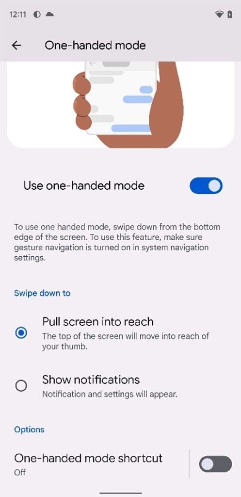 One-handed mode settings in Android 12 Beta 3