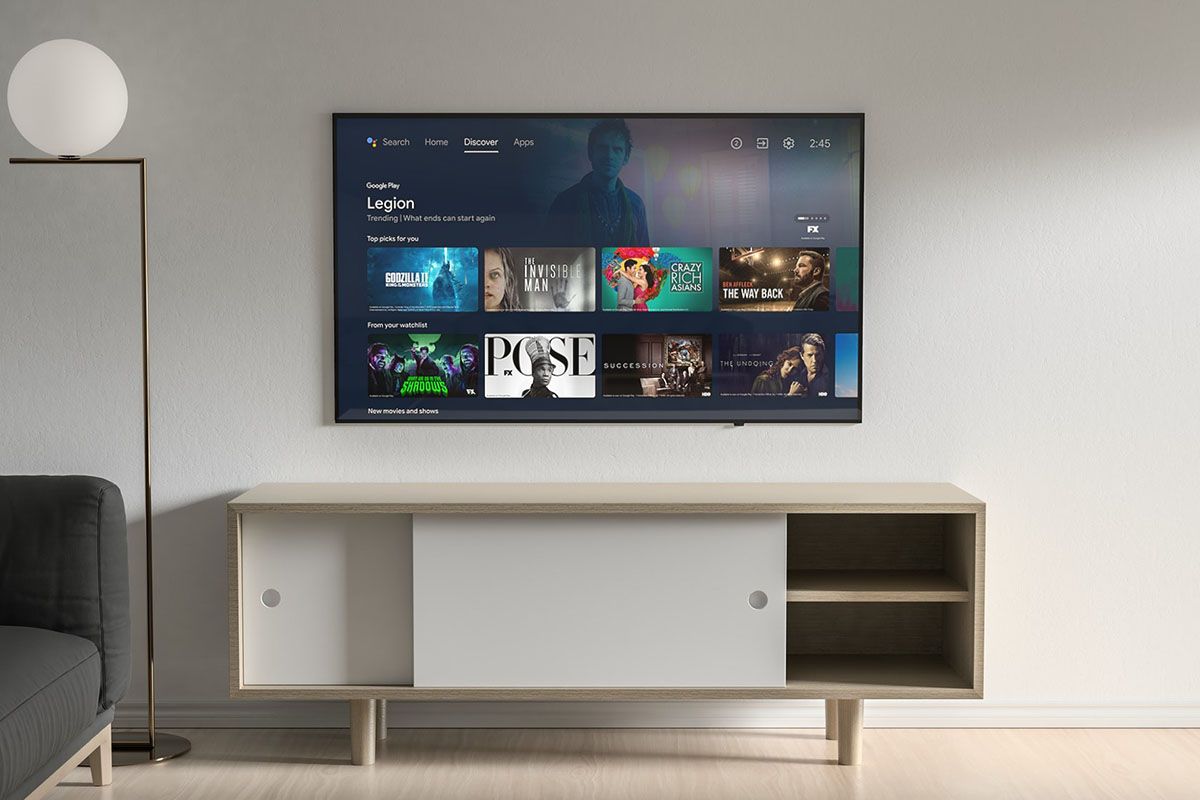 Android TV mockup with updated Android TV Discover tab
