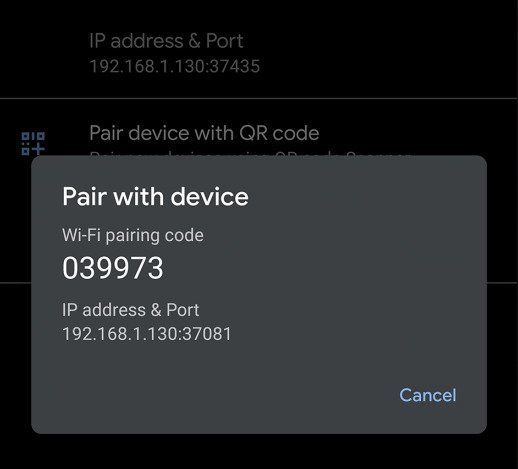 Android wireless debugging pair device with pairing code