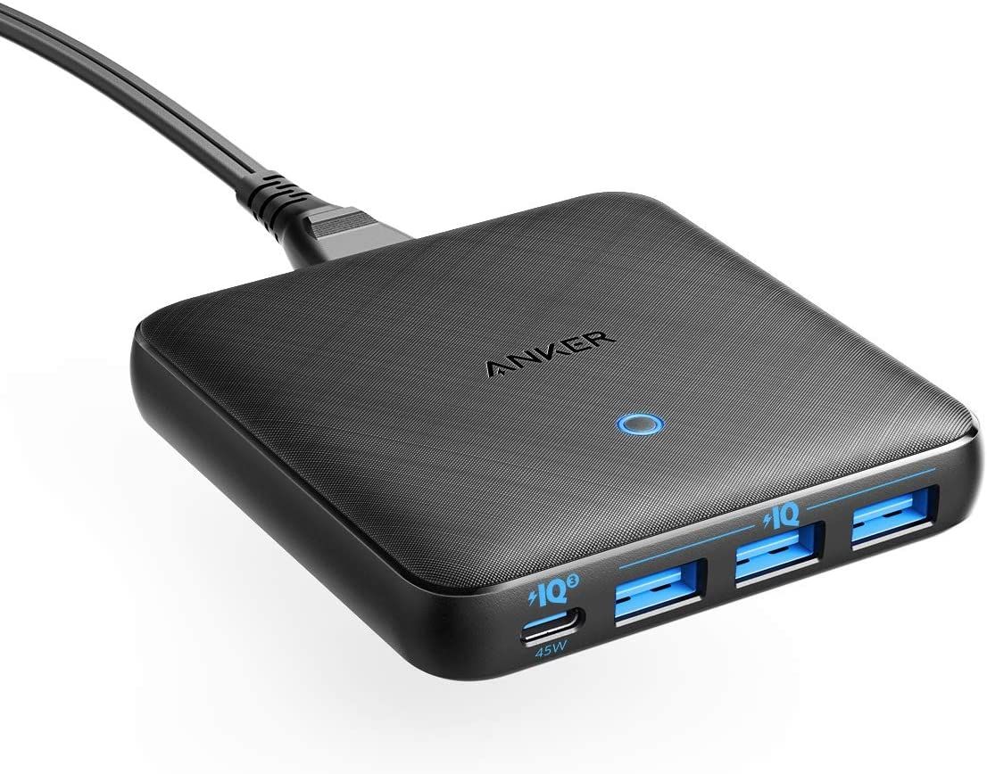 Charge 4 devices simultaneously. PowerIQ 3 0 enabled USB-C port pumps out a max 45W output to charge virtually any USB-C device at top speed while 3 USB ports share a total of 20W to provide optimized charging for mobile devices.