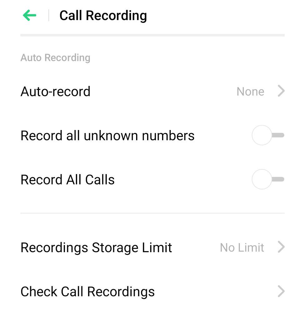 Call recording settings on Oppo
