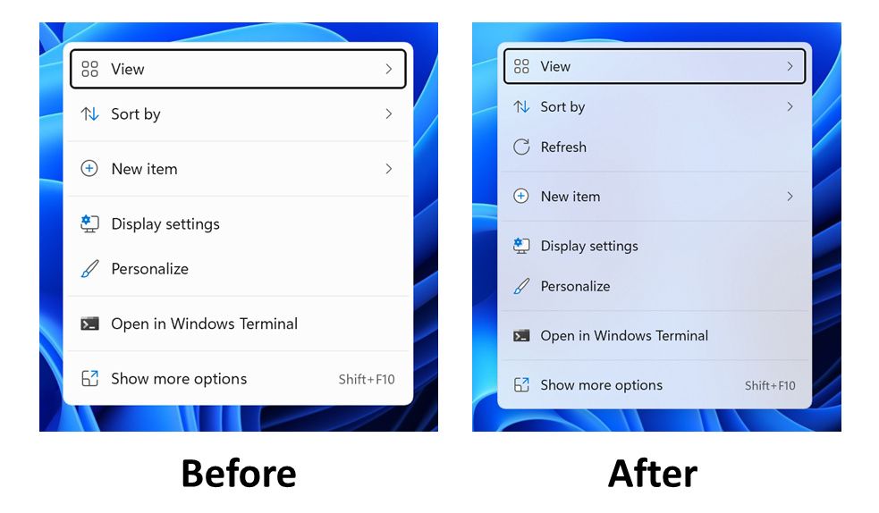 Windows 11 acrylic context menus