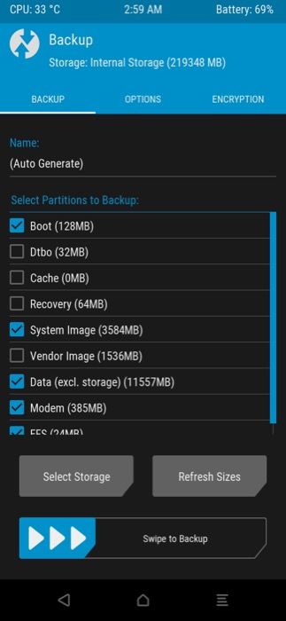 TWRP Android Backup before installing ROM