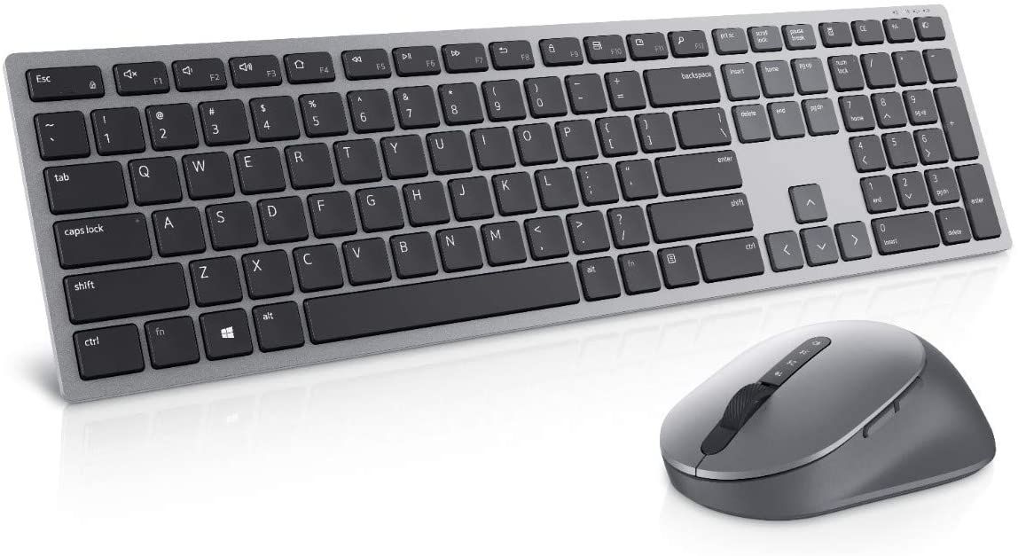 The Dell Premier Wireless Keyboard and Mouse combo offers 2.4GHz or Bluetooth 5.0 connectivity allowing you to seamlessly connect and pair up to three devices. The set has a premium look that's great for an office.