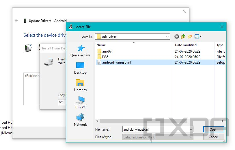 Device Manager selecting driver INF