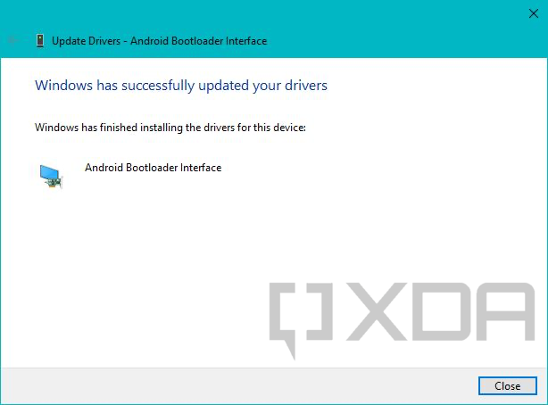 Device Manager successful driver installation