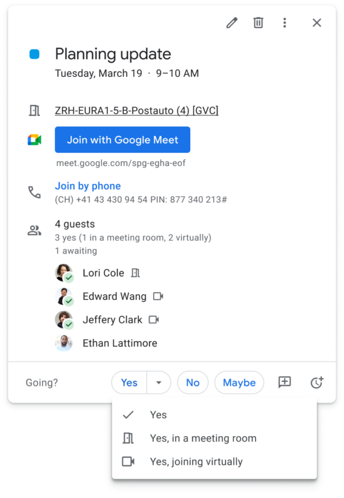 Google Calendar invites are getting new RSVP options