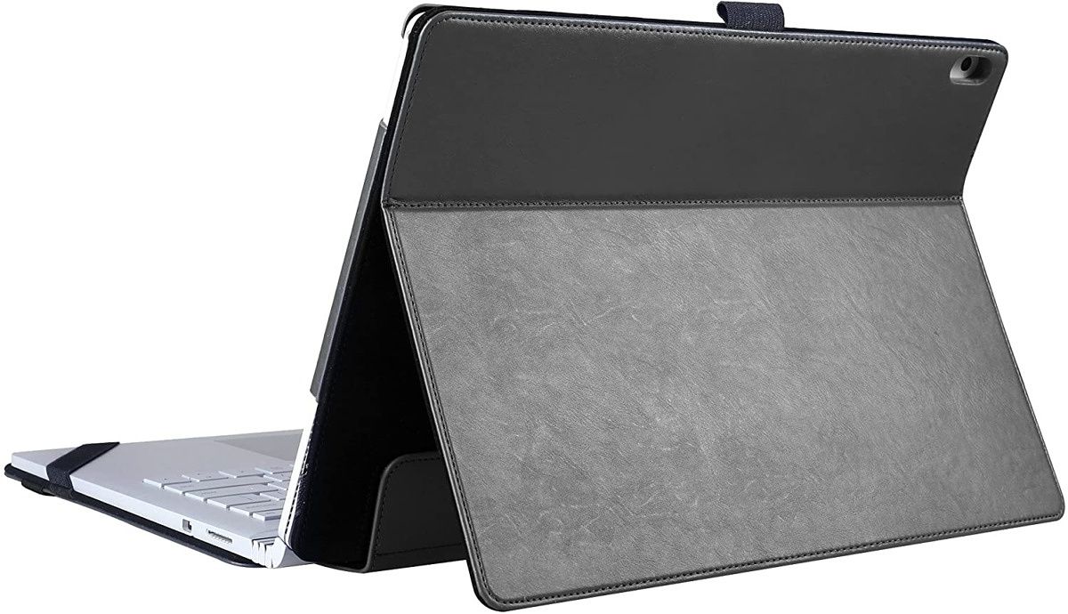 A folio-style case featuring high quality PU leather finish on the outside with a soft microfiber on the inside. It also comes with its own kickstand when you are only using the tablet. Notably, this case is only available for the 13.5-inch Surface Book 3.