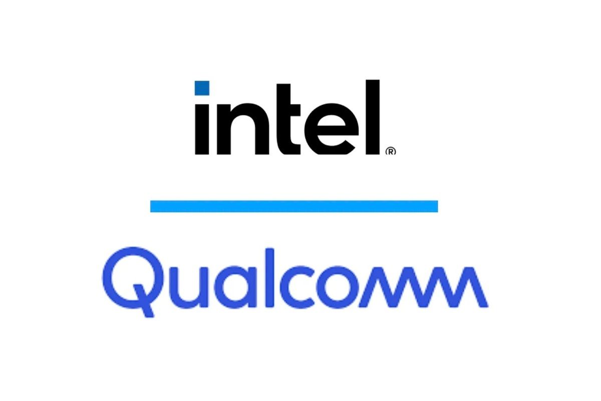 Intel and Qualcomm logos on white background
