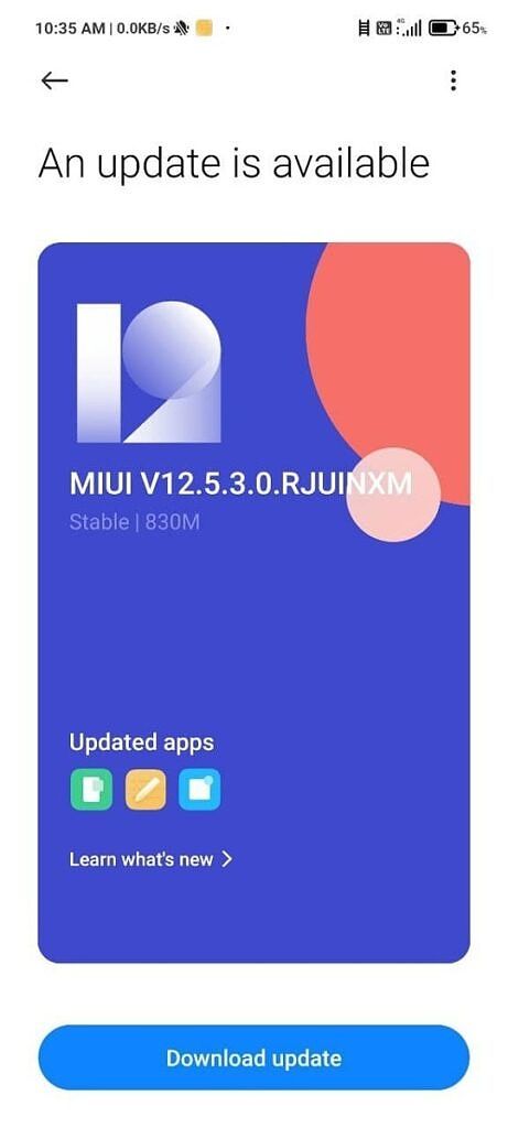 MIUI 12.5 update prompt on POCO X3 Pro