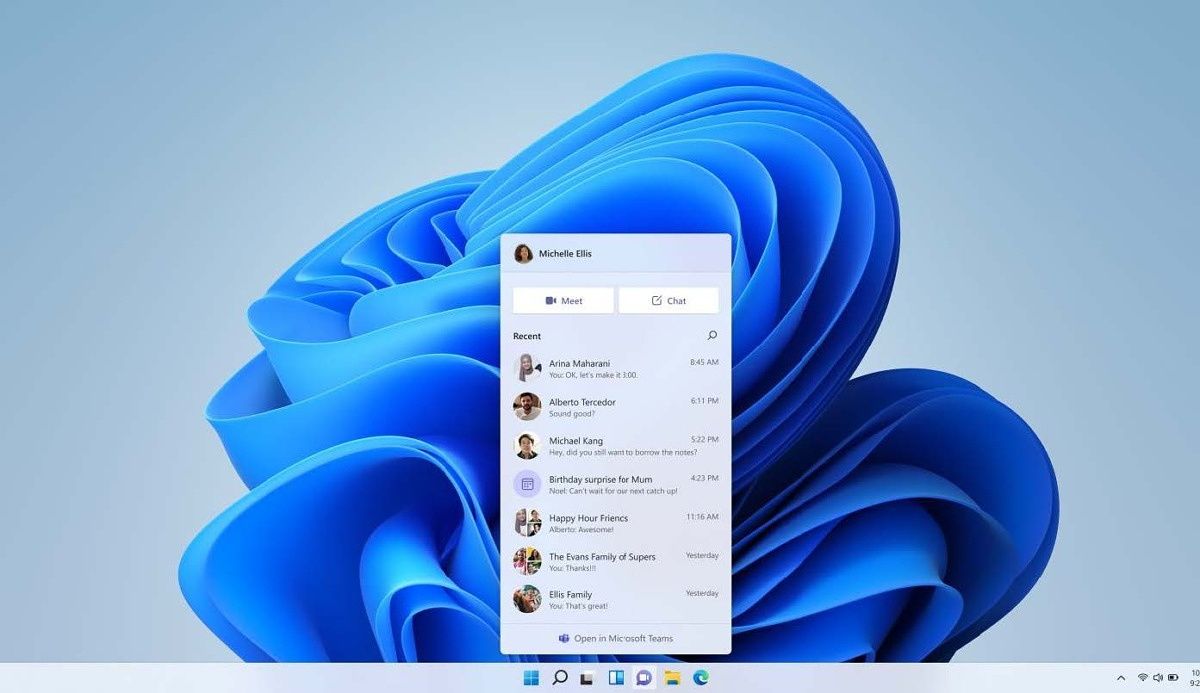 Chats window in Windows 11