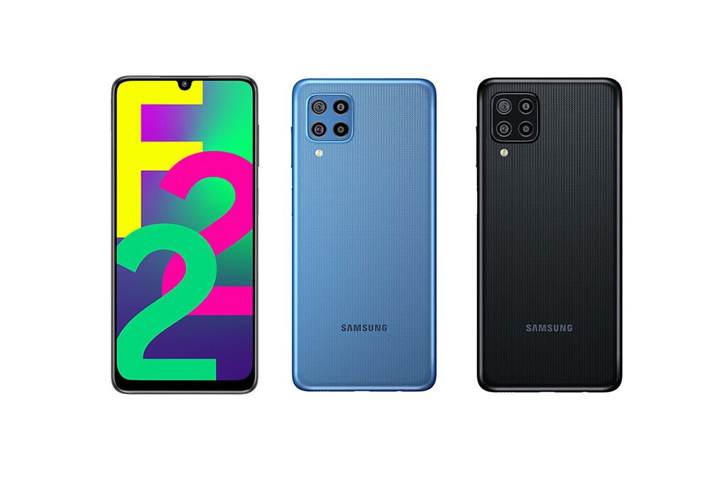 Samsung Galaxy F22 Front and back in both colorways on white background