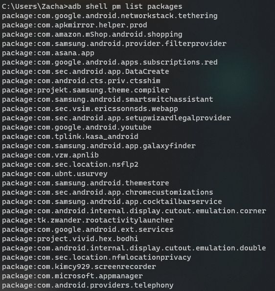 ADB Shell listing of installed packages
