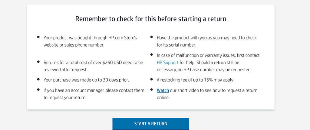 HP.com official return policy