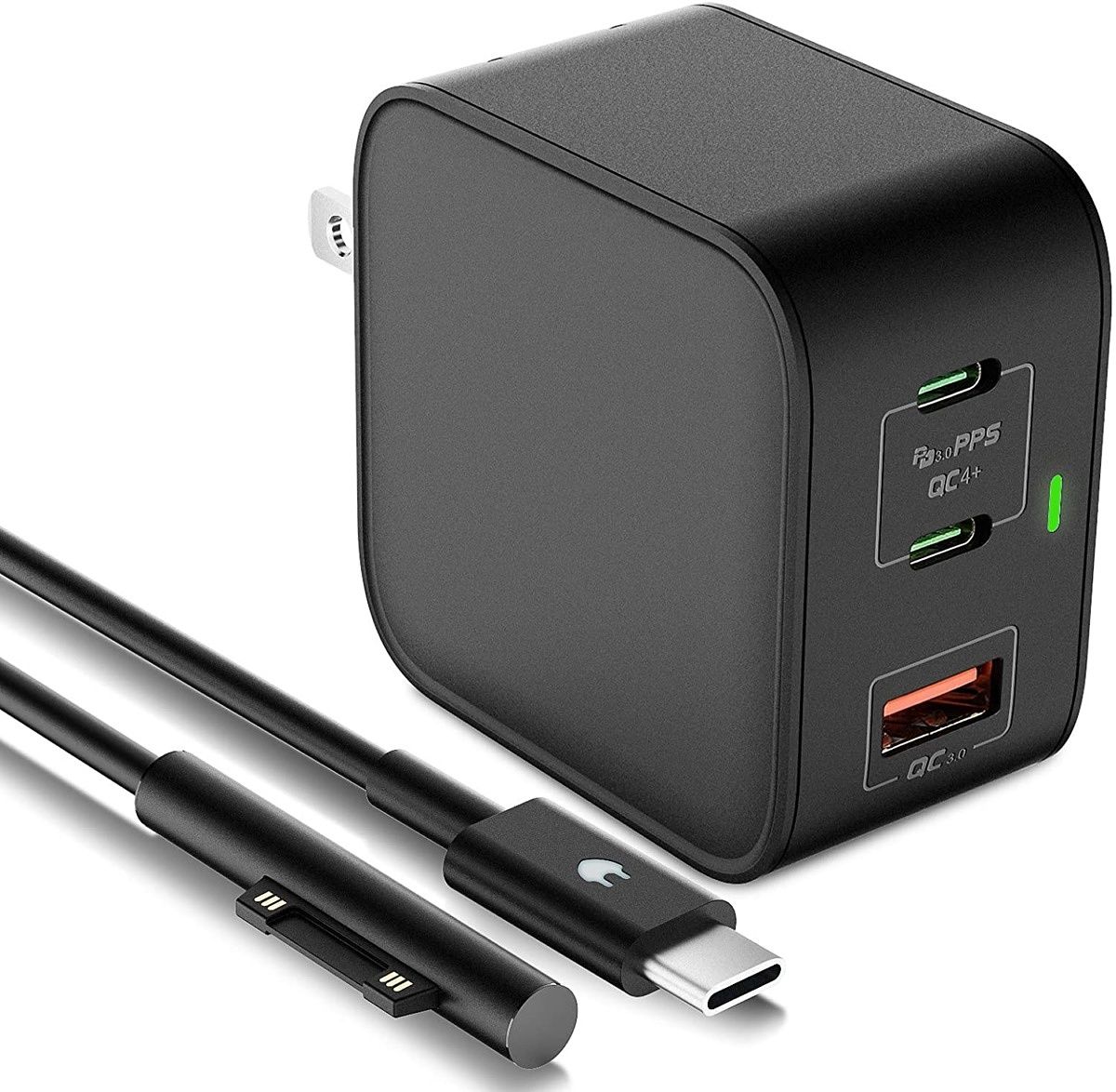 If you want to charge your Surface Go 3 and other devices, this 65W charger from TOMSENN is a great option. It has standard USB ports, but includes a Surface Connect cable, so you can charge your Surface Go 3 magnetically and plug in other USB chargers.
