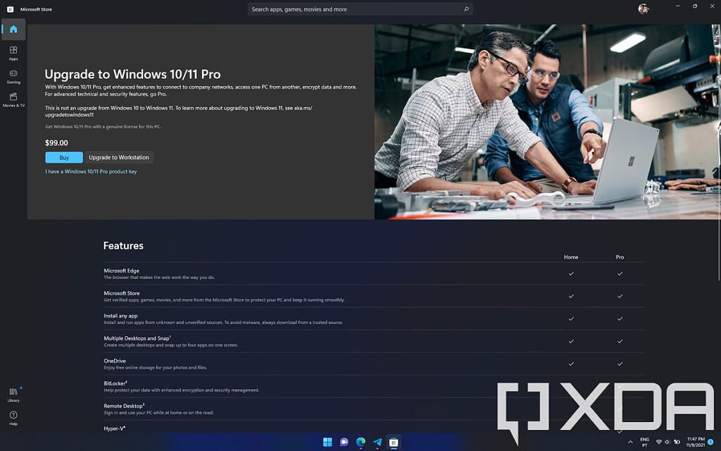 Windows 11 Pro обновление в Microsoft Store
