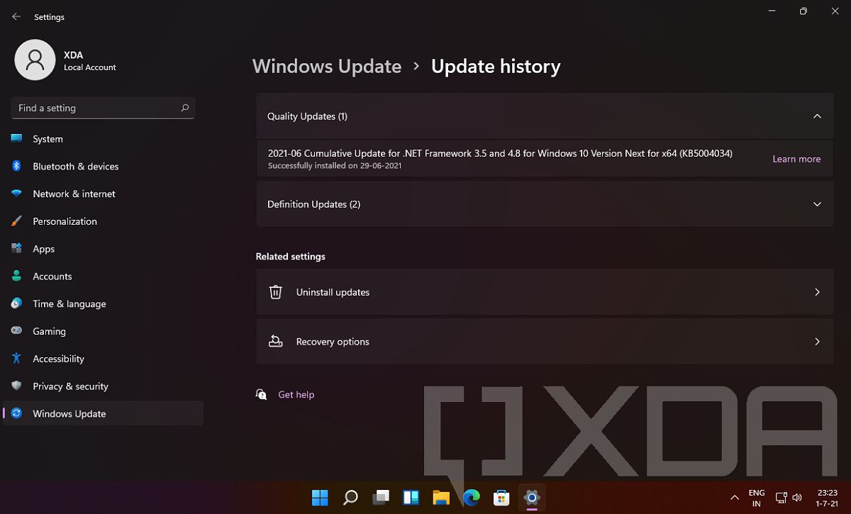 Windows 11 Settings Update history page