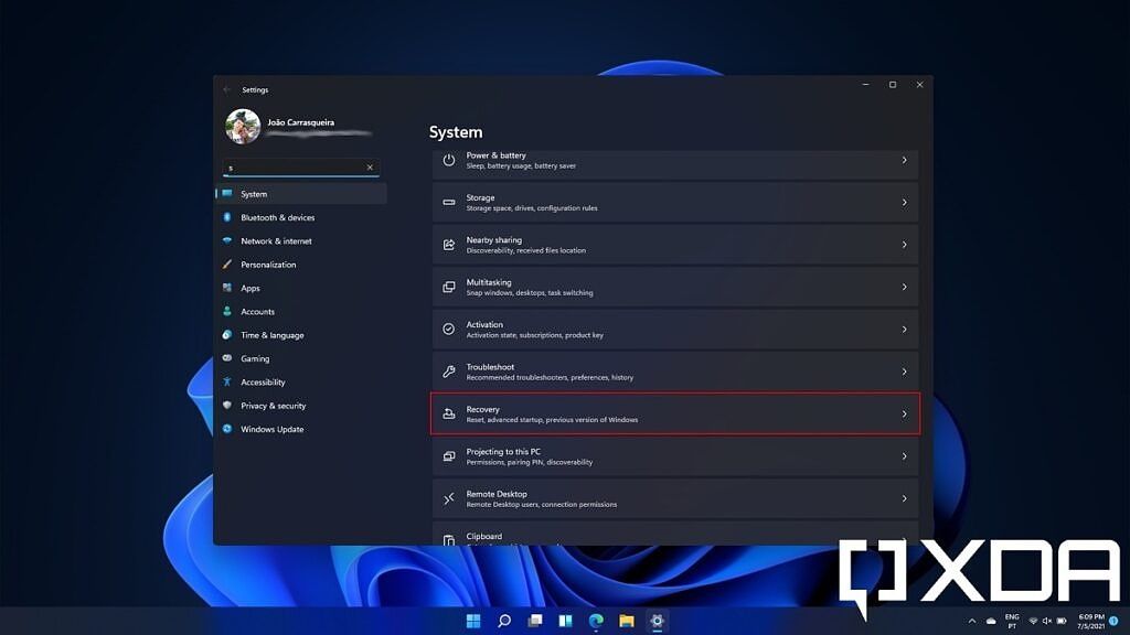 Windows 11 Settings with the recovery option highlighted