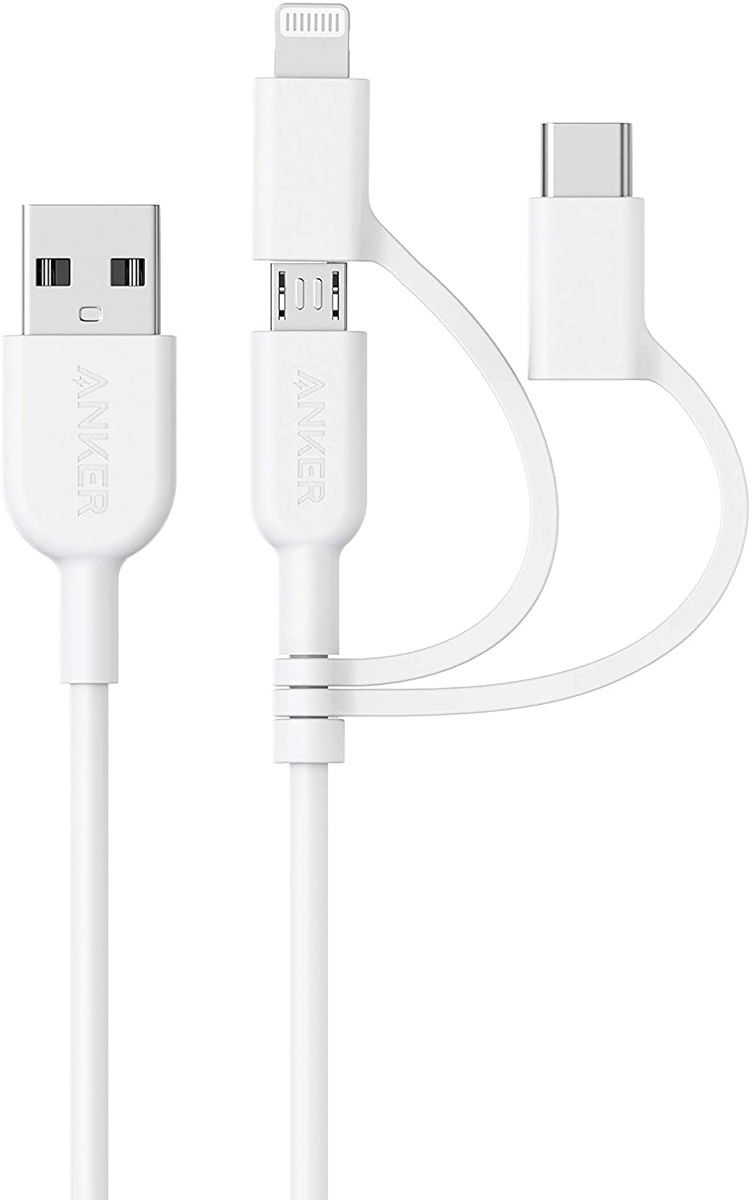 The Anker Powerline II cable comes with three connectors - MicroUSB, lightning, and Type-C - so you can pick one based on your need. It is three feet in size and meets USB 2.0 specifications.