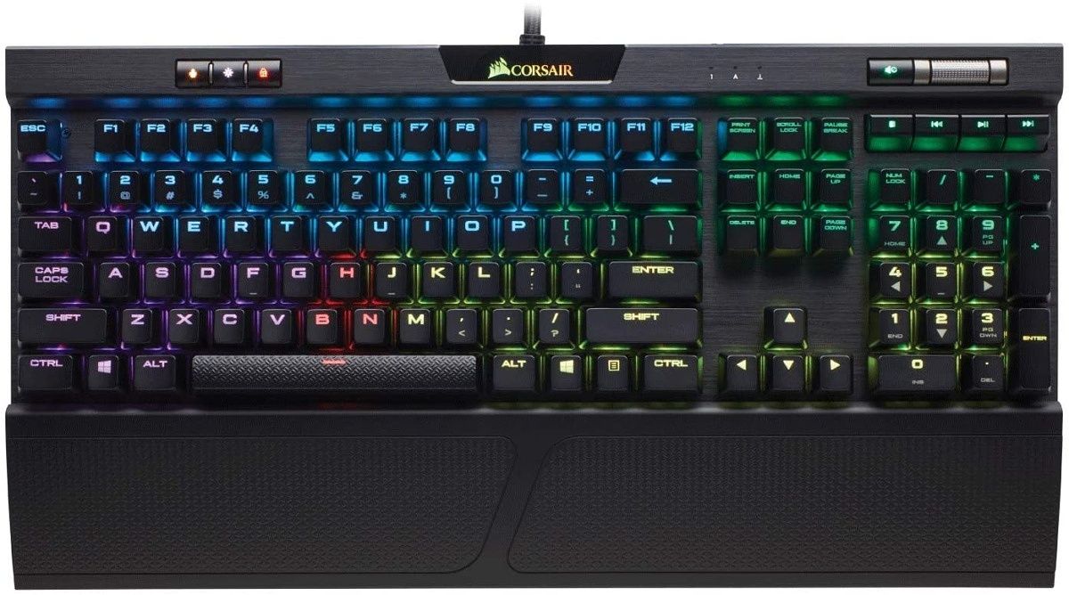 This gaming keyboard offers almost anything you could want. You can choose your preferred Cherry MX switches, it has a durable aluminum frame, and per-key RGB backlighting lets you create the look you want. It can even charge your phone via USB.