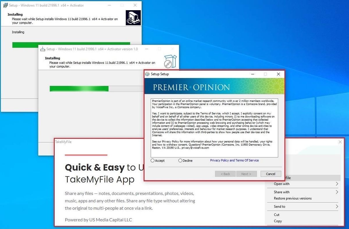 Screenshot of a fake Windows 11 installer