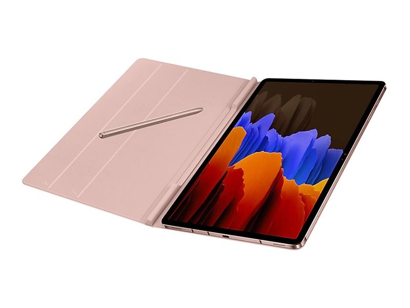 The official bookcover for the Galaxy Tab S7+ attaches magnetically to your tablet. While it's not exactly rugged protection, the cover will be able to safeguard your tablet from bumps and scratches. The cover is offered in four colors, and includes a slot for the S-Pen.