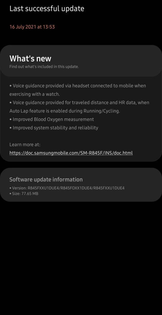 Samsung Galaxy Watch 3 update changelog