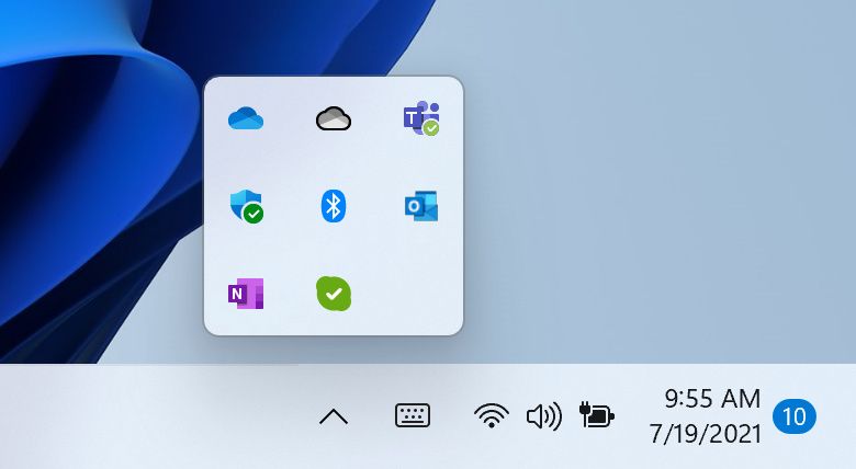 Hidden icons flyout on Windows 11