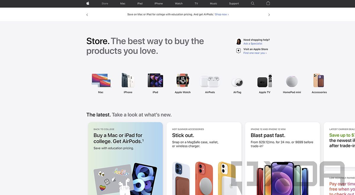 Screenshot of new online Apple Store