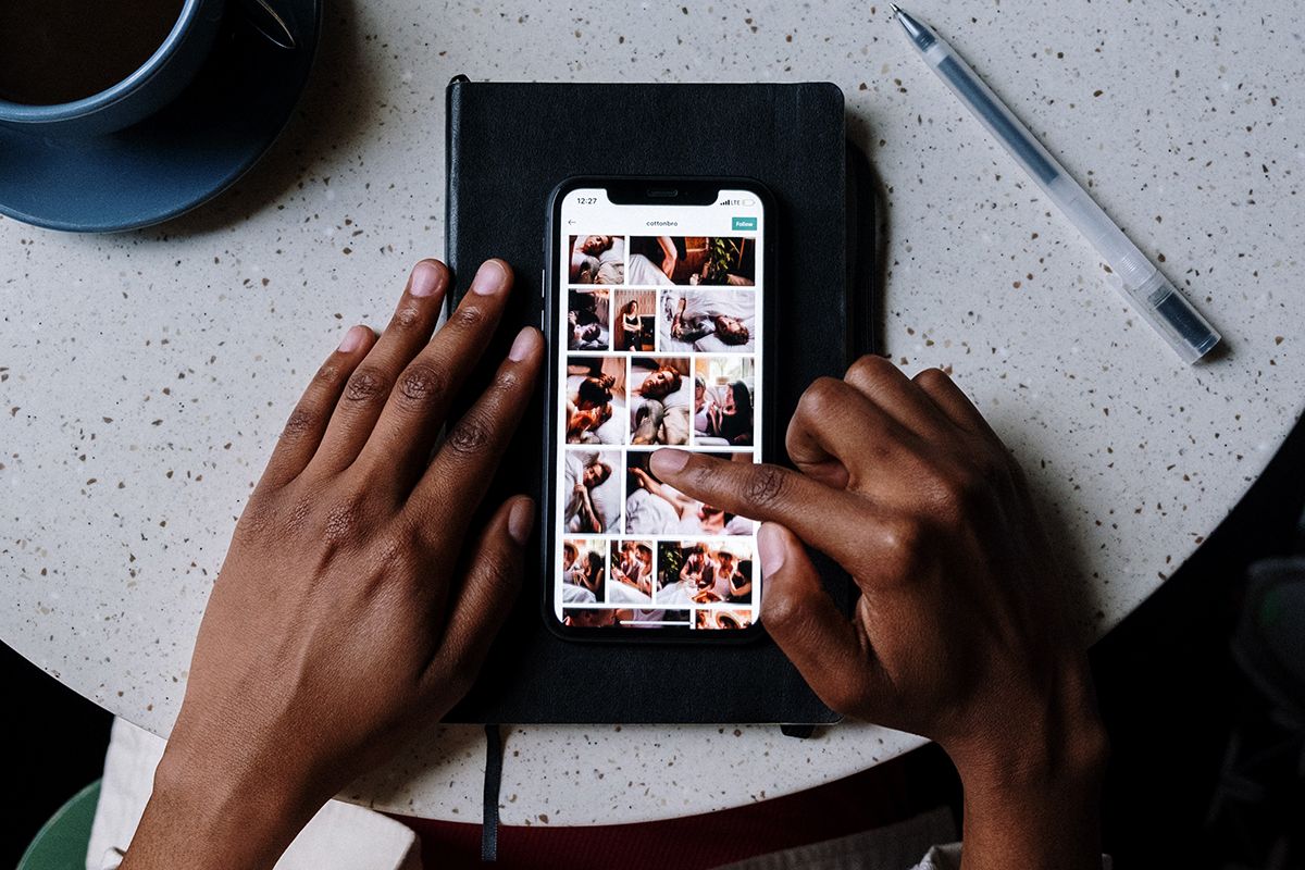 Photos app open on an Apple iPhone kept on a table