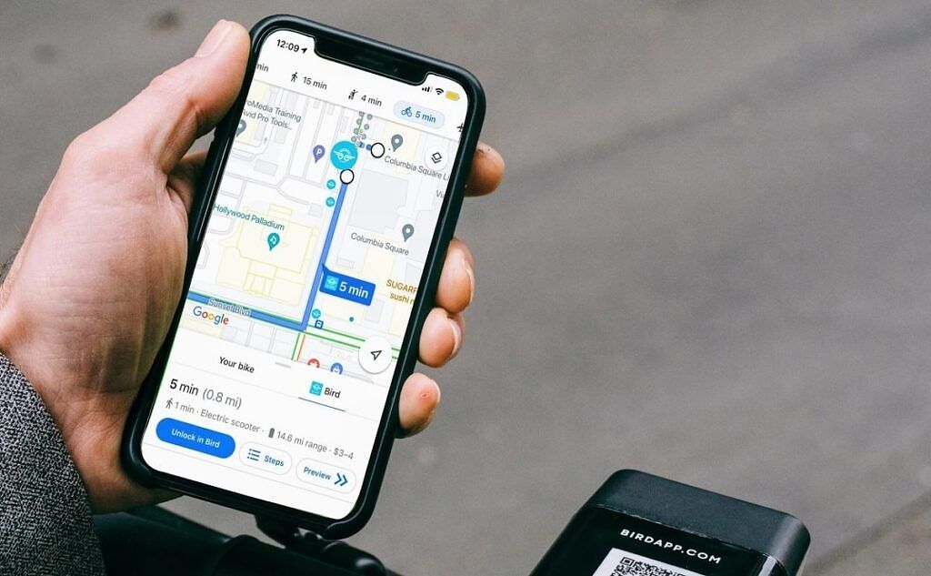 An iPhone showing biking directions in Google Maps