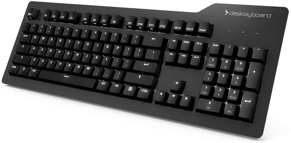 The Das Keyboard Prime 13 is a no-nonsense professional mechanical keyboard. It has a full-sized design with Cherry MX brown switches and a white LED backlight to help with visibility in darker rooms.