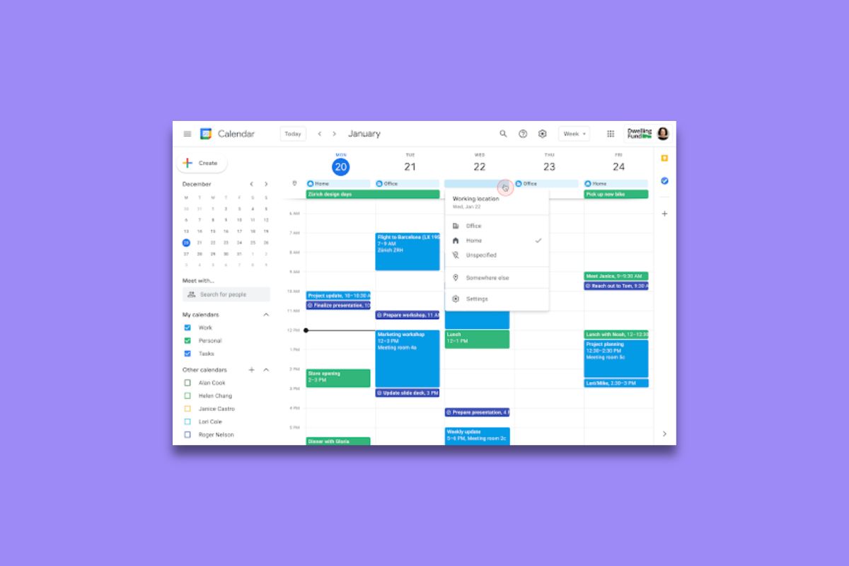Google Calendar home page shown on a solid blue background