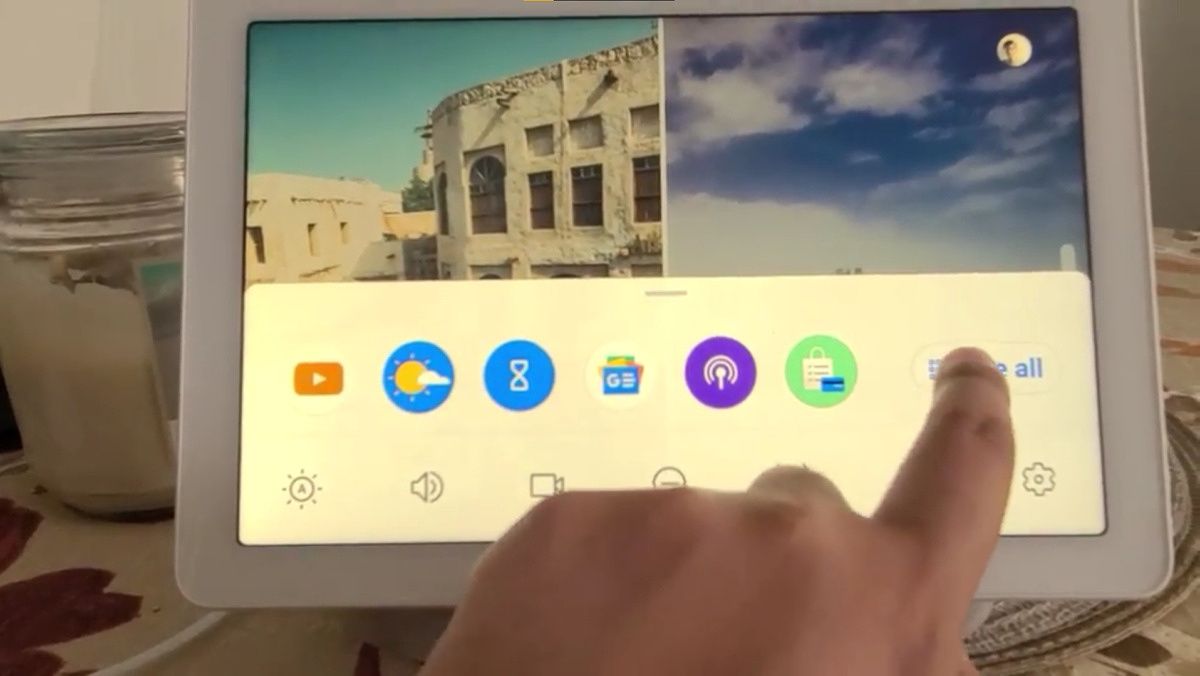 A row of apps shown on the homescreen of the Google Nest Hub Max
