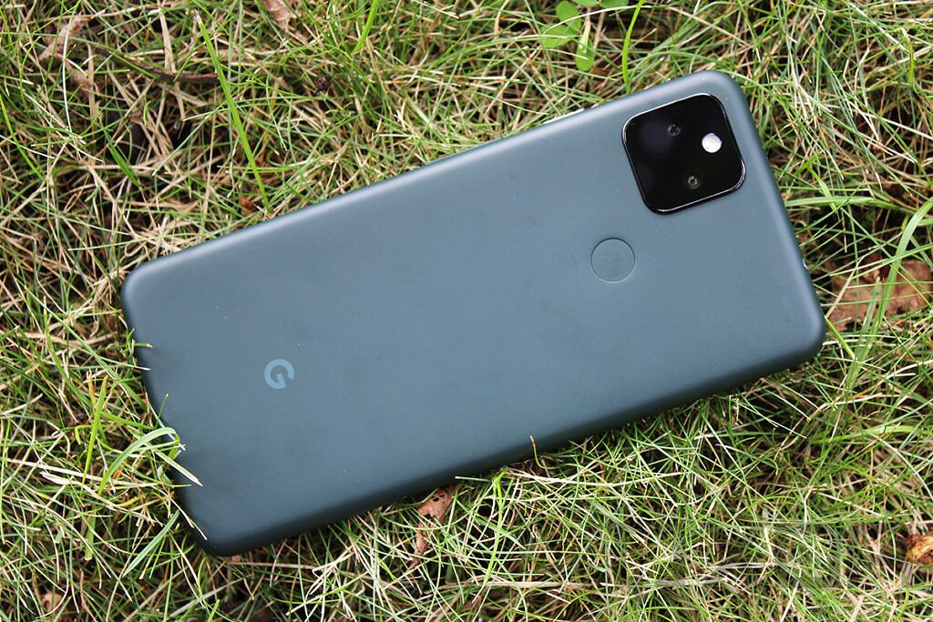 Google Pixel 5a with grassy background