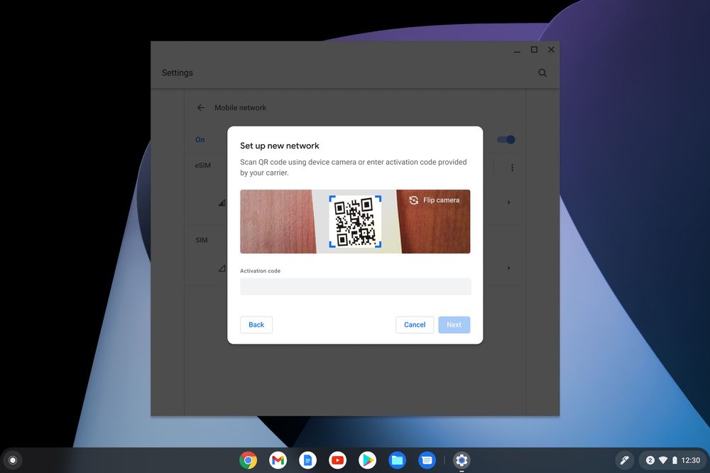 Google Chrome OS eSim support QR code