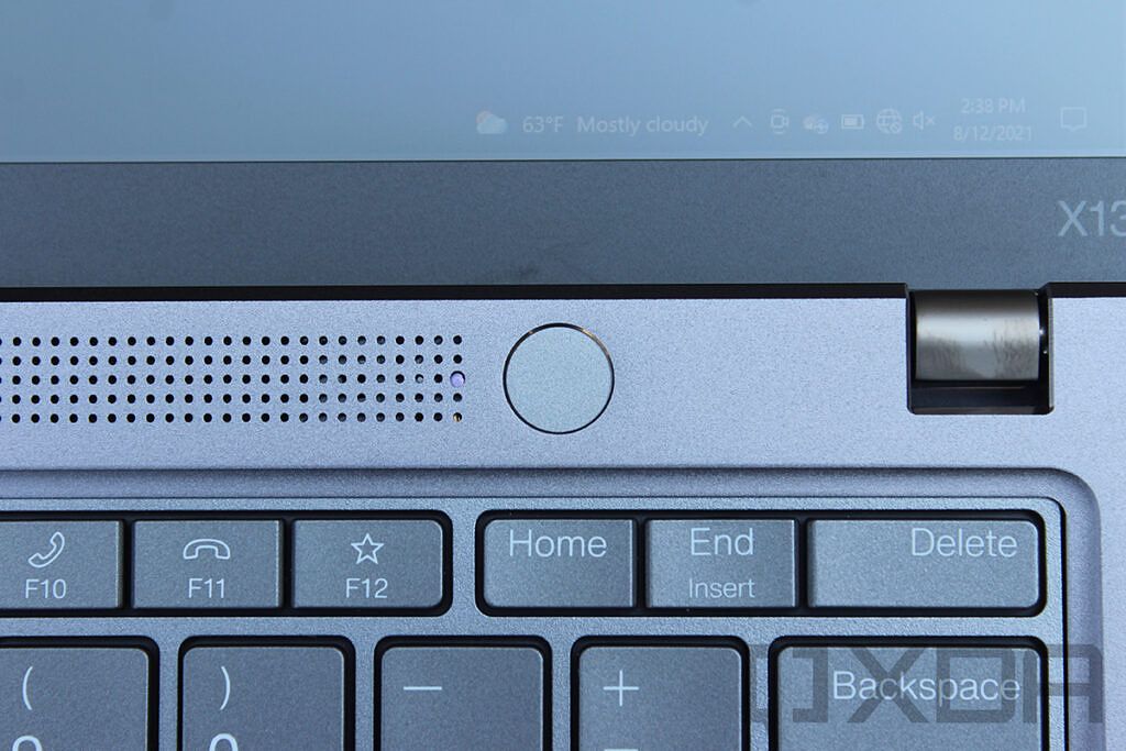 Close up of Lenovo ThinkPad X13 power button