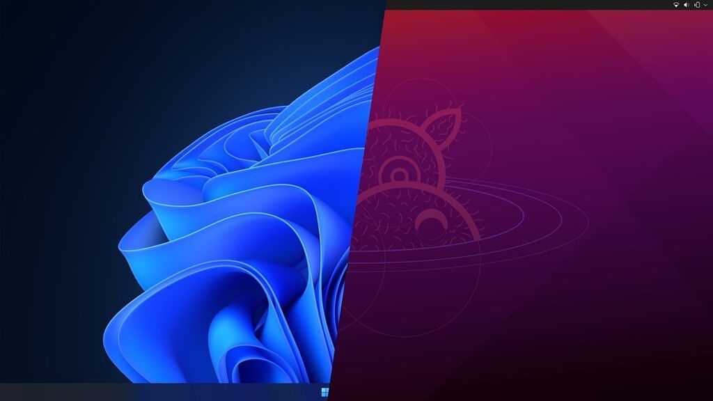 Screenshots of Windows and Ubuntu side by side