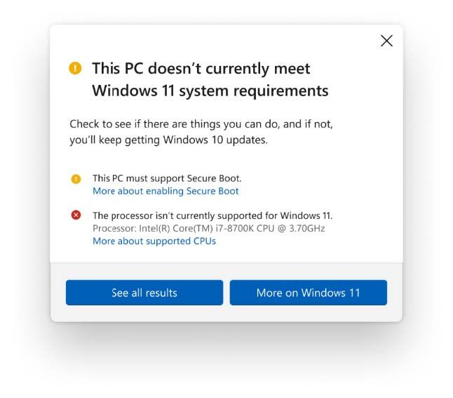 Screenshot of revised PC Health Check app