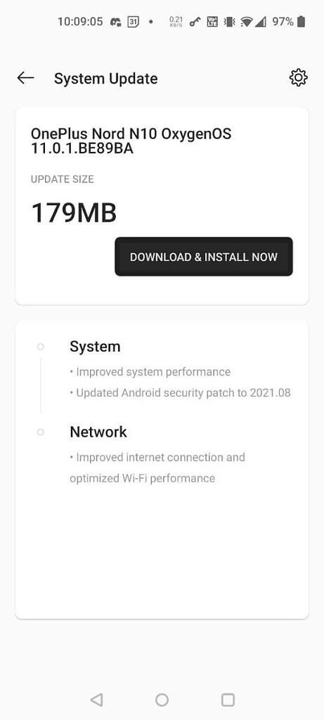 OxygenOS 11.0.1 for the OnePlus Nord 10 screenshot