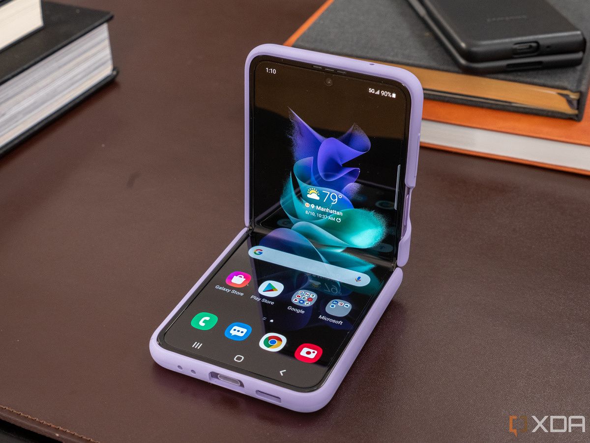 Samsung Galaxy Z Flip 3 with lavender case