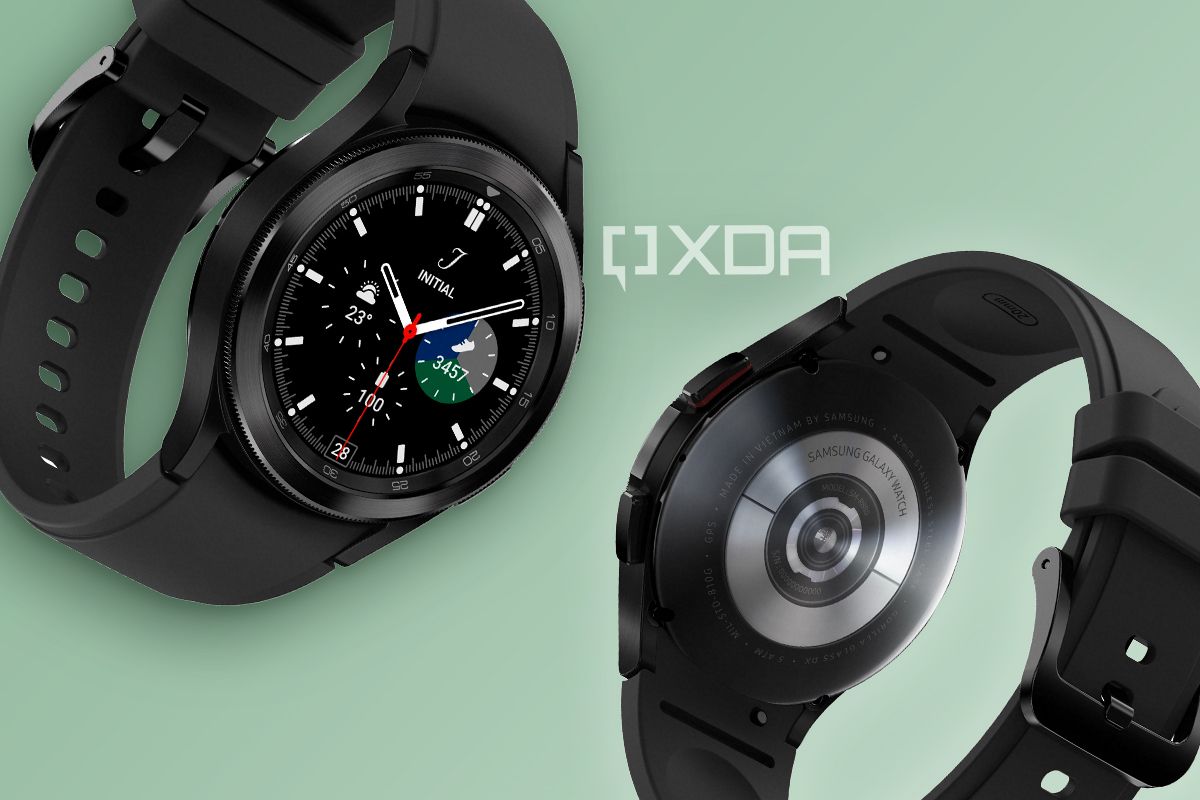 Samsung Galaxy Watch 4 custom artwork with XDA watermark.