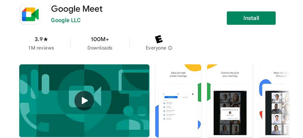 Google Meet on Chrome OS in play store 